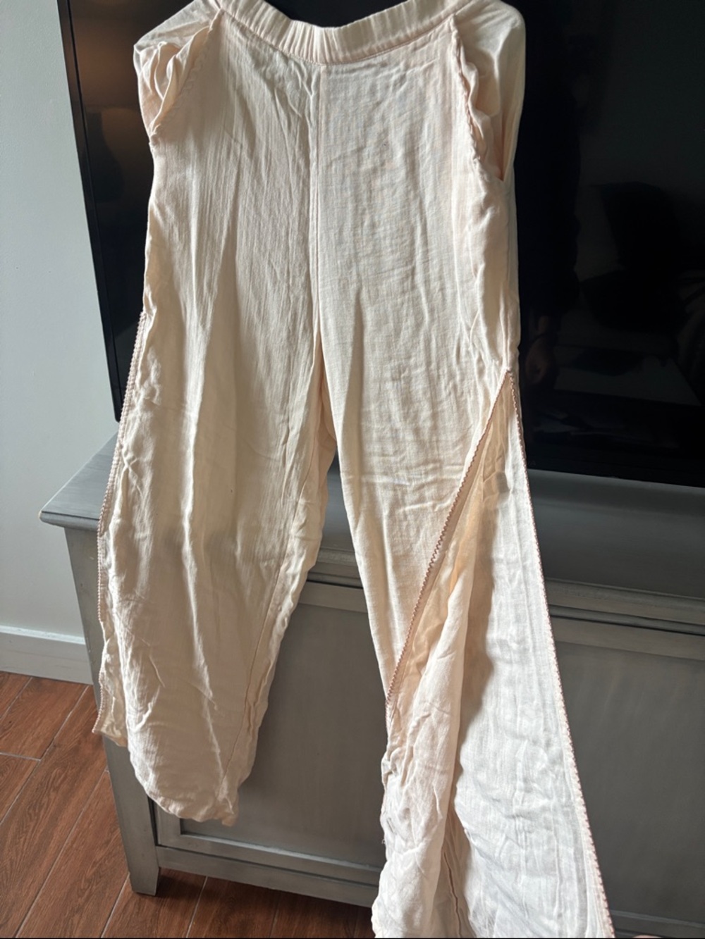 Light Pink Split-Leg Cotton Trousers